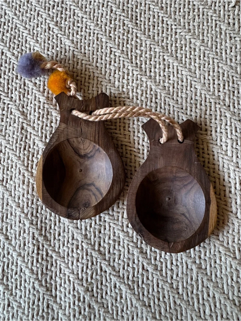 From Cuba, 1955, Wooden Castanets with Braided Cord and Pom-Pom